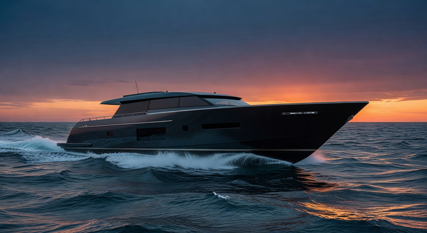 Dark luxury yacht on ocean waters representing Arvexawrks custom builds