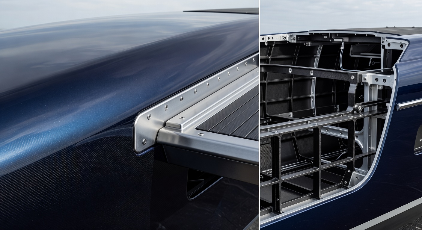 Detailed view of pristine yacht hull and craftsmanship